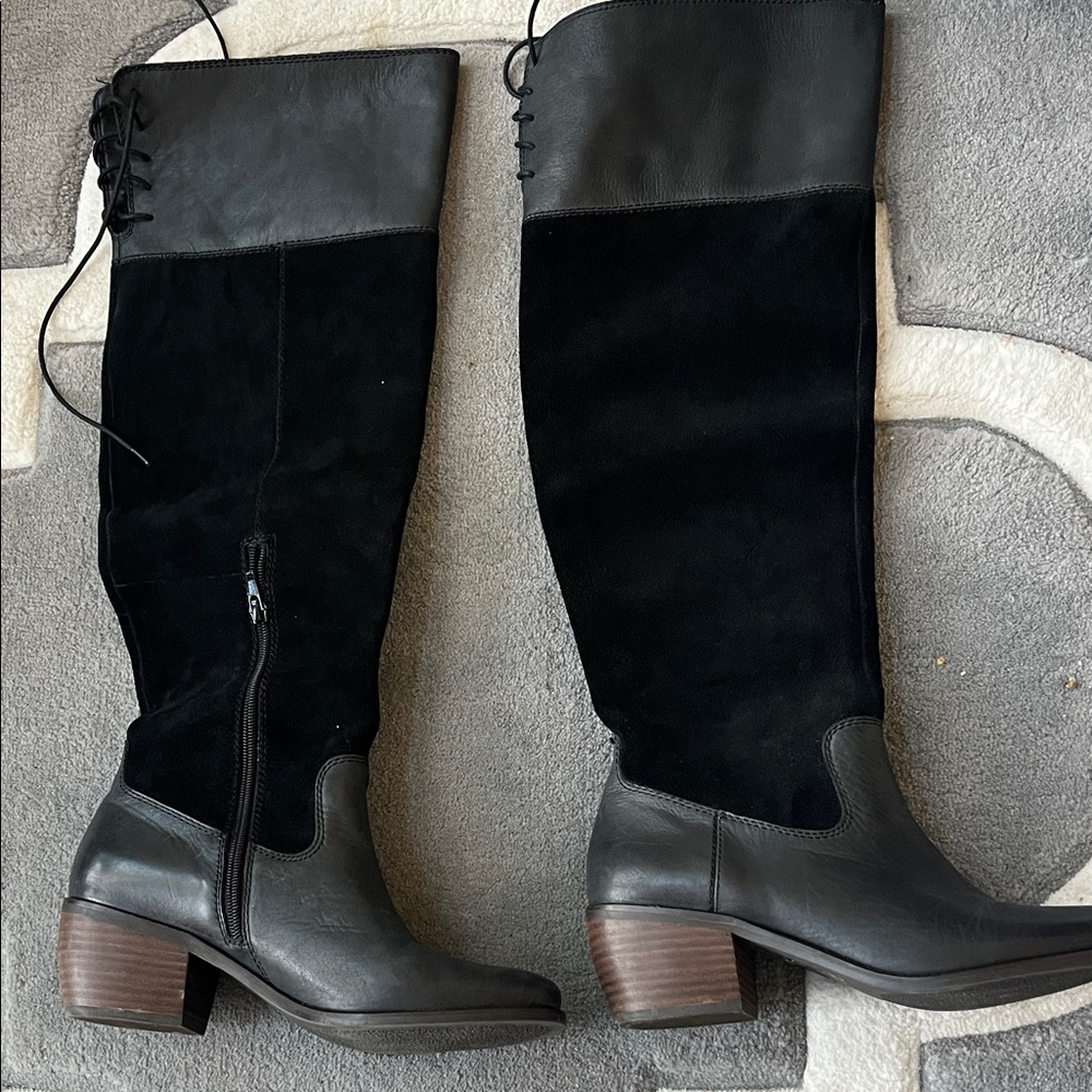 Lucky Brand Komah Over-the-Knee Boots (Black Suede & Leather), Size 9.5M